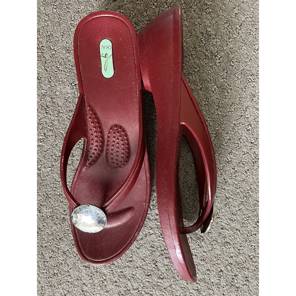 Okal Oka b Women's Gem Slide Sandals Sz Large Red Flip Flops